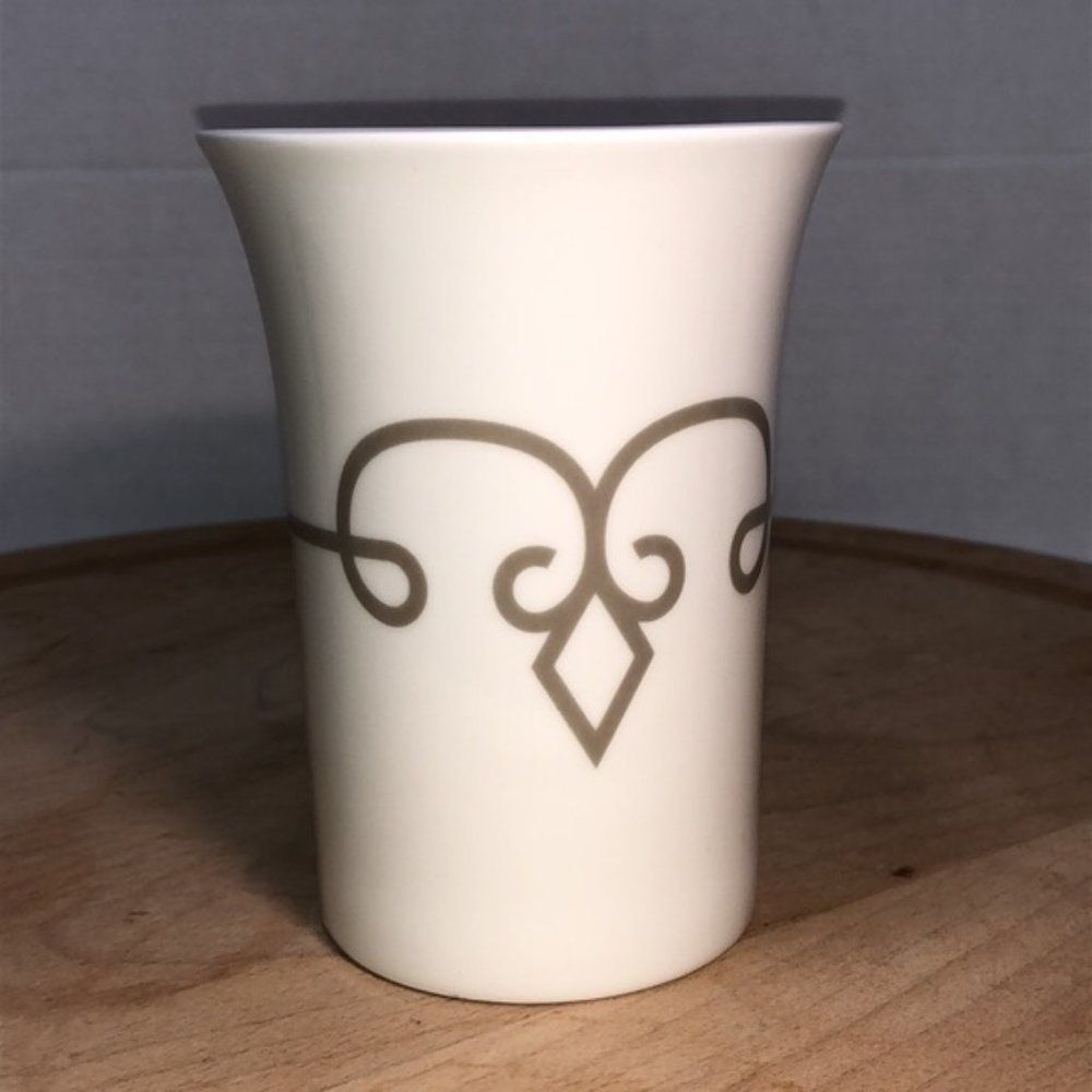 Starbucks Coffee Cup Tall Skinny White Gray Swirl Design Cup 11 oz (2014)